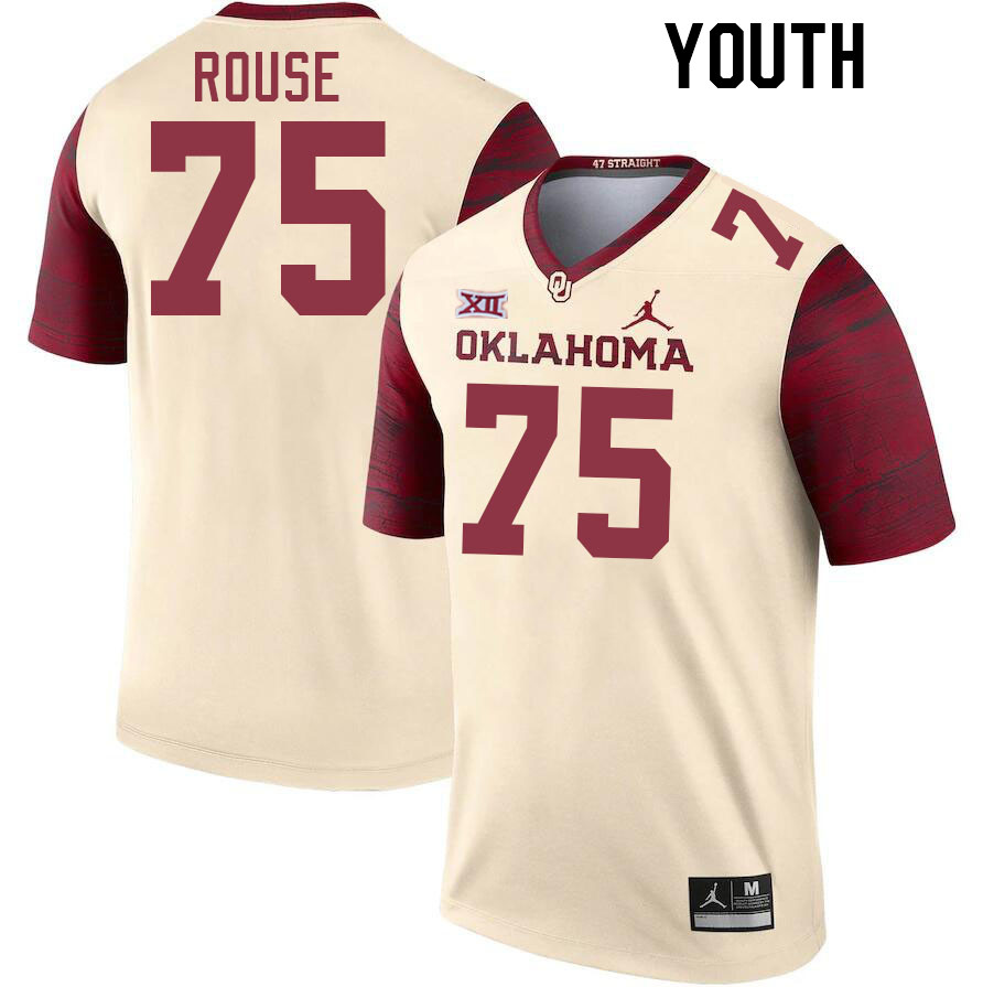 Youth #75 Walter Rouse Oklahoma Sooners College Football Jerseys Stitched-Cream